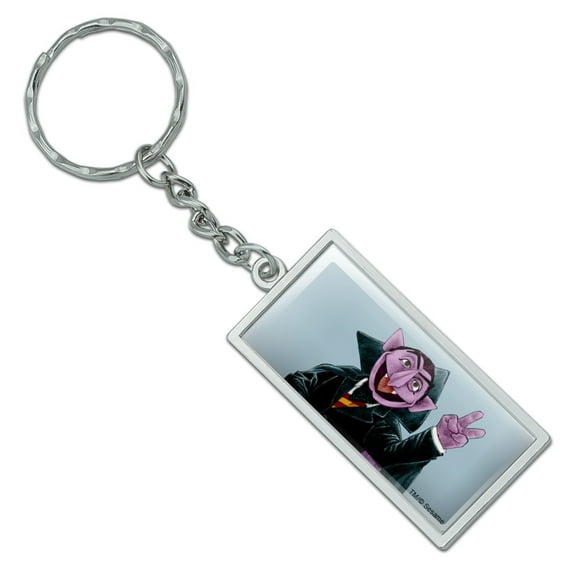 Rectangle  Sesame Street Vintage Count Von Count Keychain in Chrome Plated Metal