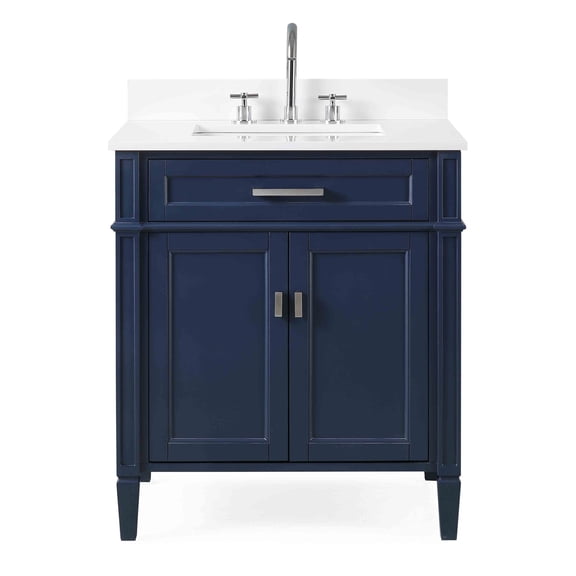 Tennant Brand 30" Navy Blue Modern Bathroom Vanity with White Quartz Top