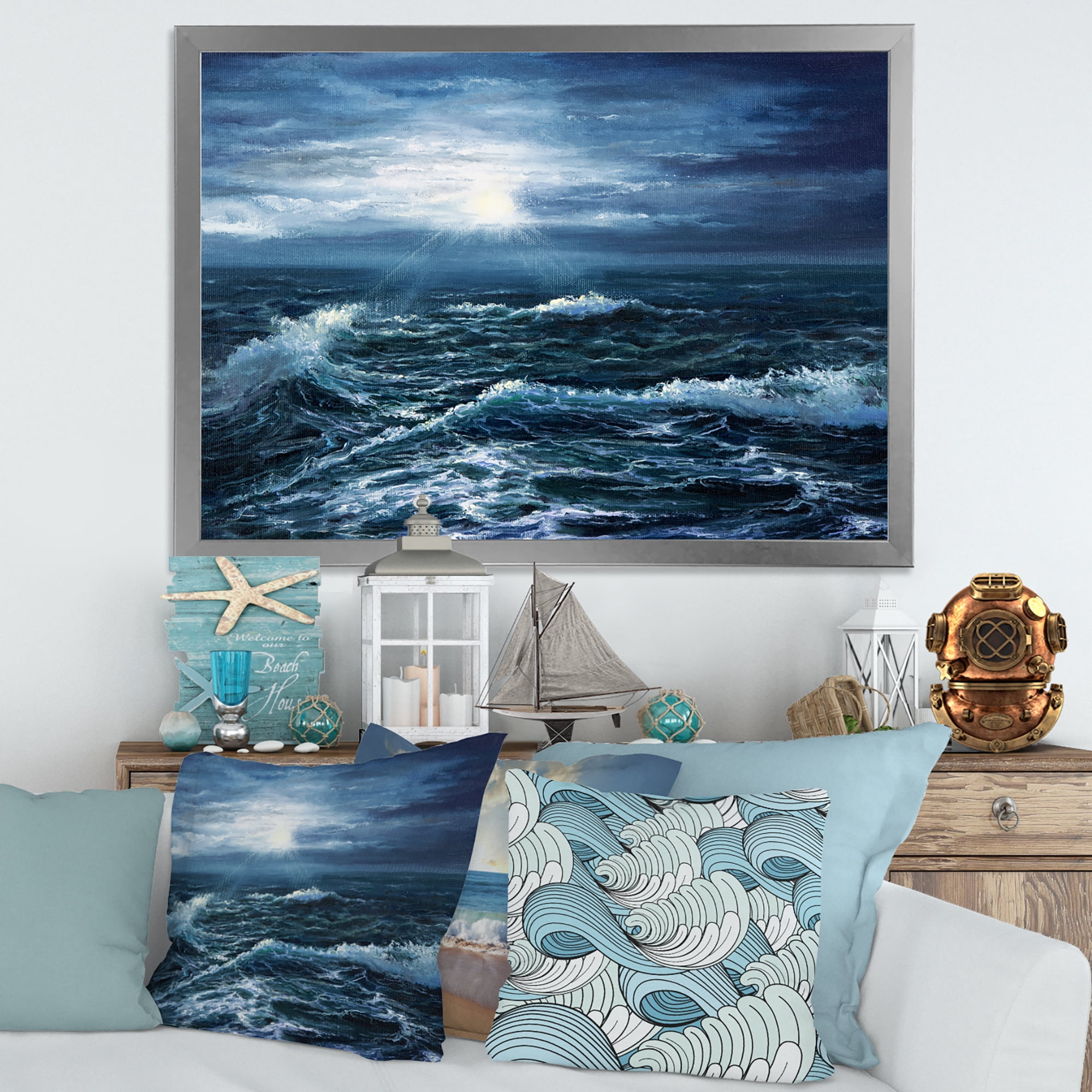 Designart 'Morning Glow Through The Ocean Waves' Nautical & Coastal Framed Art Print