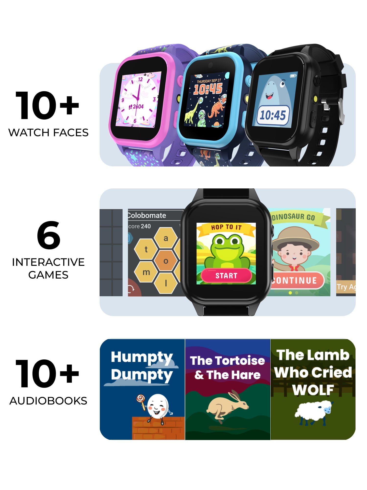 iTech Jr. 4 Kids Unisex Smartwatch with Camera, Audiobooks, and Games – Black Case with Black Strap