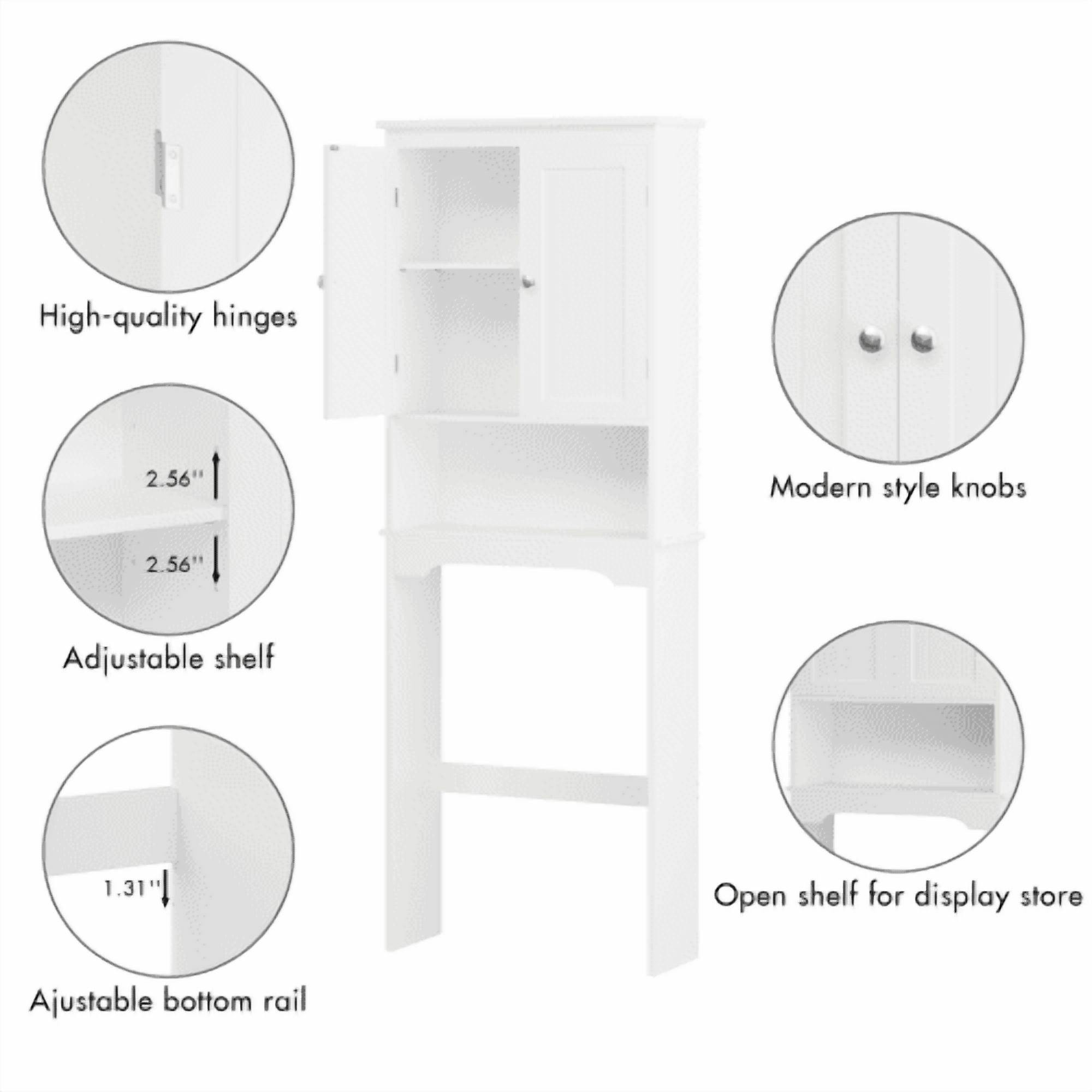 Yoneston Over The Toilet Storage Cabinet with Adjustable Shelves, Wood Bathroom Space Saver with Door, White