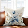thumbnail image 3 of Blue Flowers Rustic Pillow Covers 16x16 Inch, Spring Vintage Botanical Floral Beige Linen Pillowcase with Invisible Zipper, Decorative Throw Pillow Covers Cushion Case for Couch Sofa Bed Living Room, 3 of 9