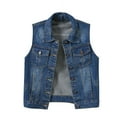 thumbnail image 2 of Clearance Sale!! Women's Ripped Lapel Collar Button Up Sleeveless Frayed Denim Vest Jacket Lightweight Cropped Jean Jackets Vest for Women Dark blue M, 2 of 4
