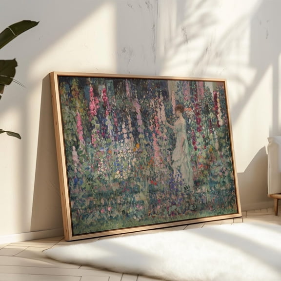 Hollyhock Botanical Poster: Romantic Floral Wall Art Sage Green Pink Cottagecore Wall Art, Unframed Poster Size 8x12