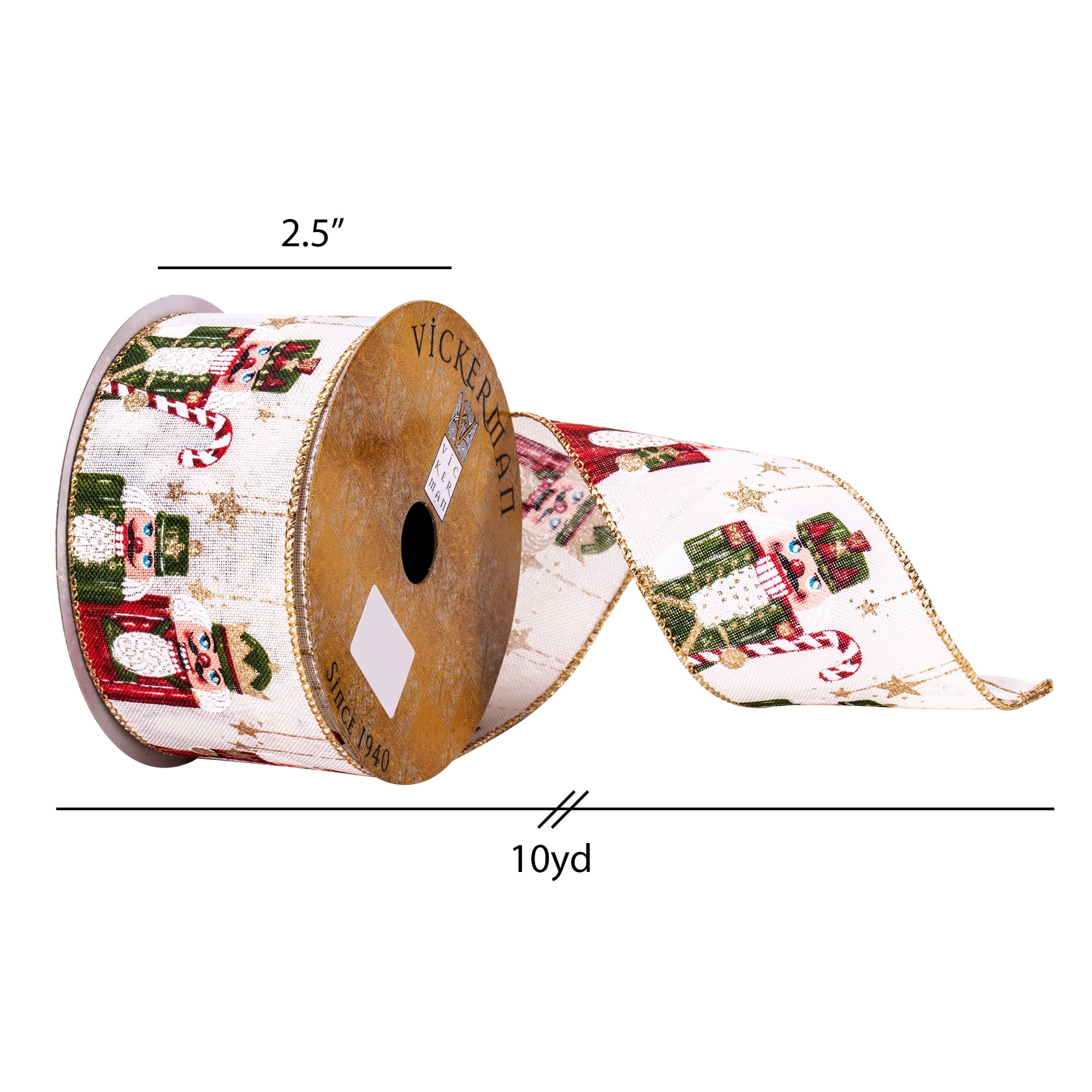 Vickerman 2.5" x 10 Yards Beige, Green, and Red Nutcracker Ribbon