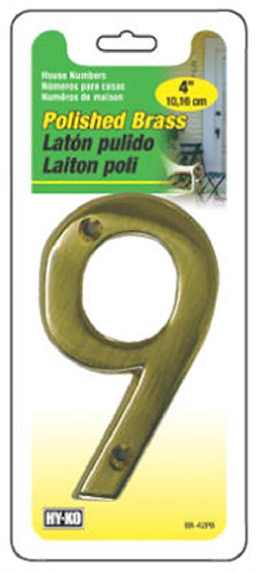 Hillman Group 843159 4 in. Brass Distinctions Zinc Die-Cast Flush Mount House Number - 9 - 3 Piece