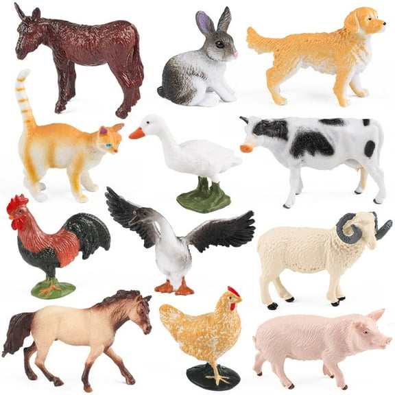 Farm Animal Toys for Kids 3 4 5 6 7 Years Old,12pcs Realistic Barn Farm Animal Figurines,Educational Poultry Farm Playset for Birthday Gift Cake Topper