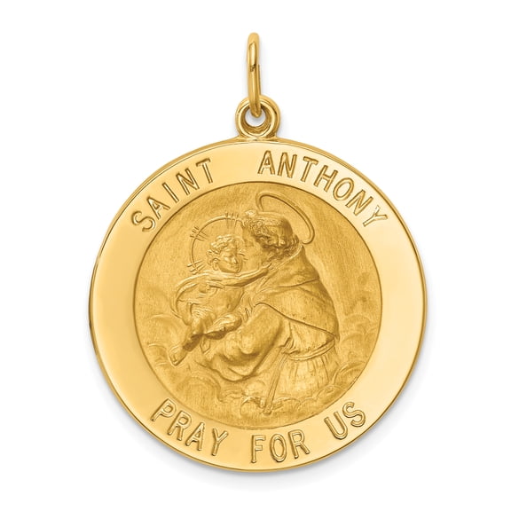 14k Polished and Satin Solid Large Round St. Anthony Medal Pendant XR1787