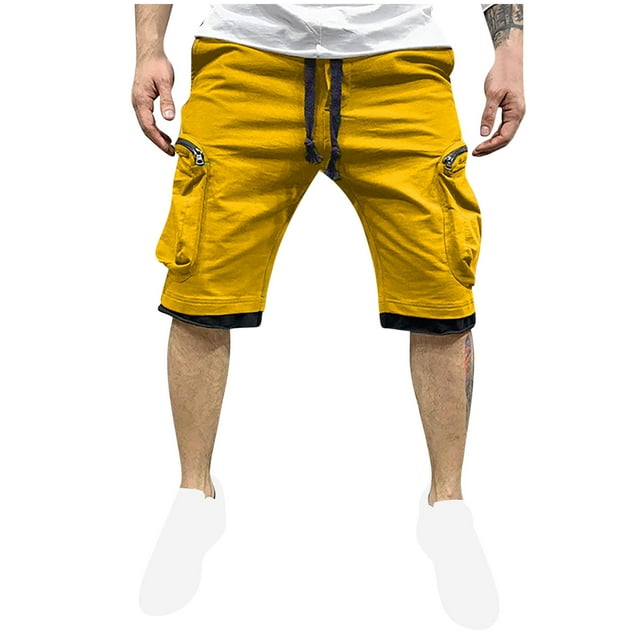 Hinvhai Short Cargo Décontracté en Sergé pour Homme Liquidation à Cordon Classique Cargo Extensible Jaune TTG