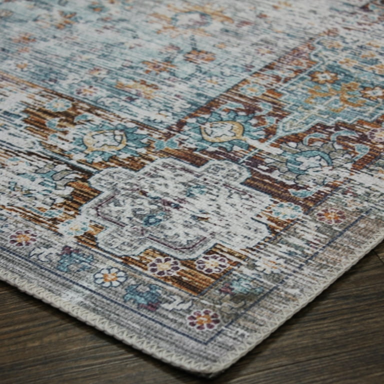 Makymo Blue Beige Vintage Faded Distr...