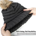 thumbnail image 3 of Gorro de invierno para mujer de 2 piezas con pompón, gorro de punto cálido con forro polar, 3 of 5