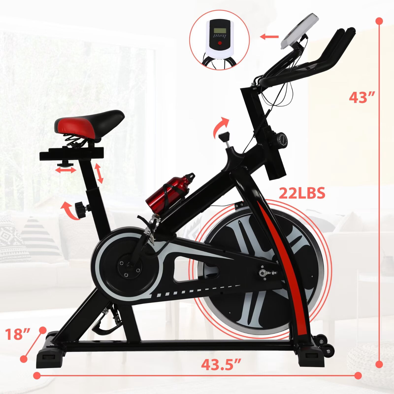 YRLLENSDAN,Electric Bike for Adults,Stationary Bikes for Home,Steppers for Exercise At Home,Led Display,Exercise Bikes for Home,Black
