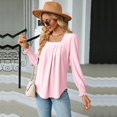thumbnail image 4 of SWSMCLT Women's Soft Long Sleeve Blouse Summer Fall Top Tunics Casual Loose T Shirt Lightweight Square Neck Bishop Sleeve Light Pink X-Large, 4 of 5