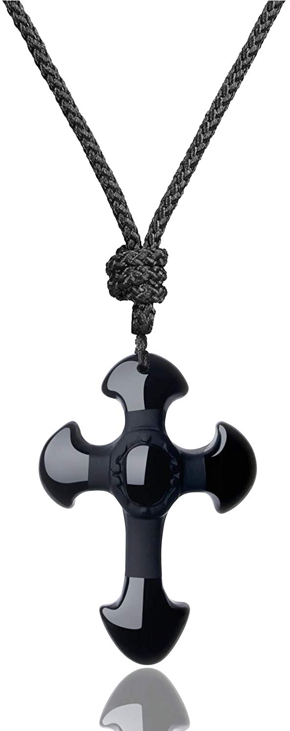 Jicidcha Religious Black Obsidian Cross 