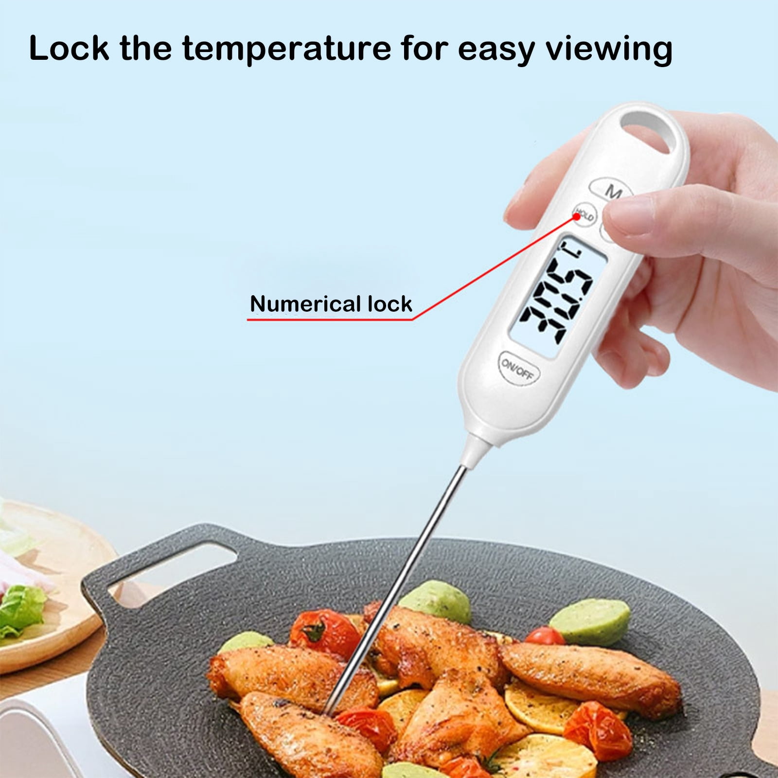 Yunuuuoa 5 Packs Digital Food Thermometer with Probe, Fast Accurate Instant Read, Wide Range -50 to , Overheat Alarm, Magnetic Back & LCD Backlight, for Kitchen Cooking Grilling Baking Oil Candy Meat