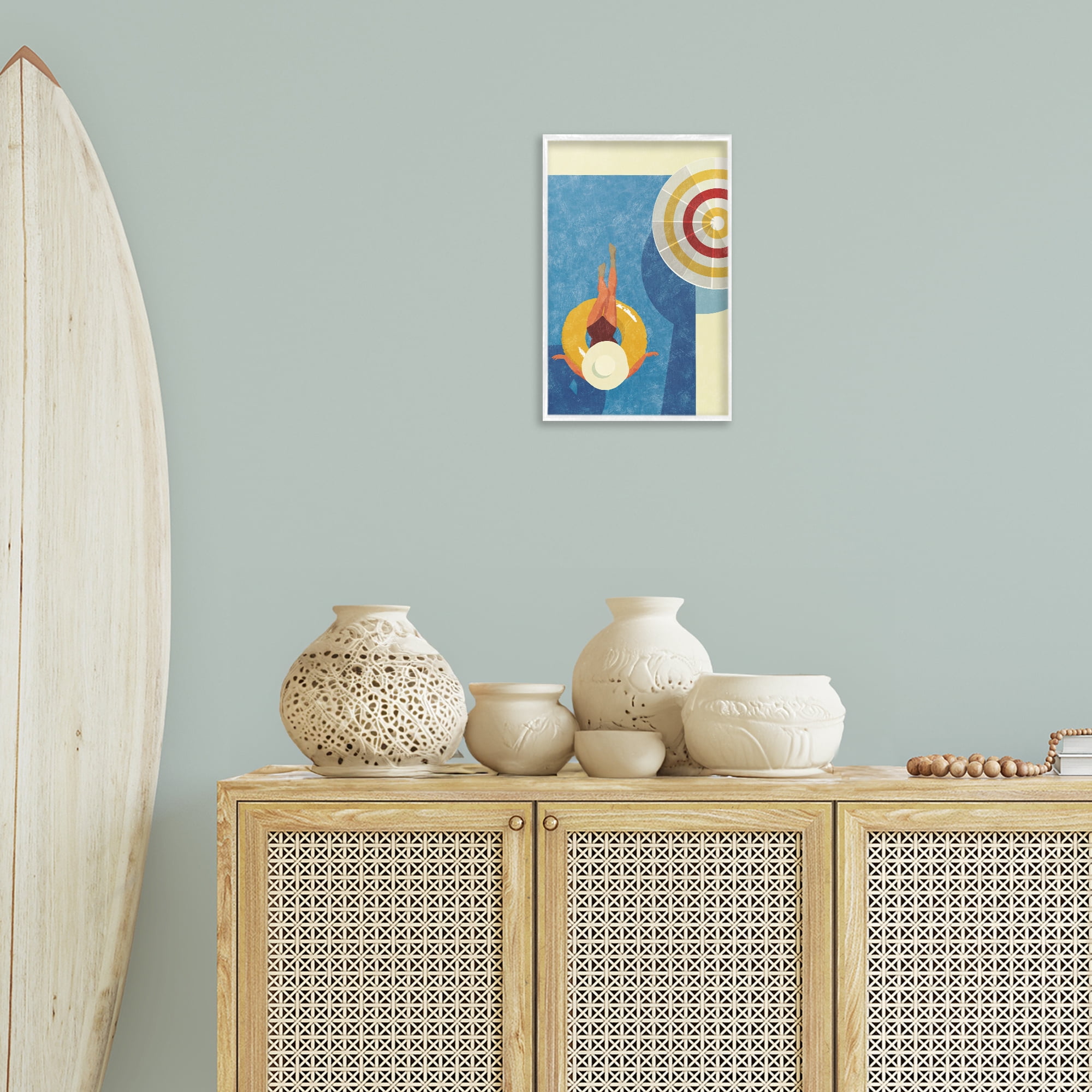Stupell Industries Relaxing on Pool Float Novelty Painting White Framed Art Print Wall Art, 12 x 18