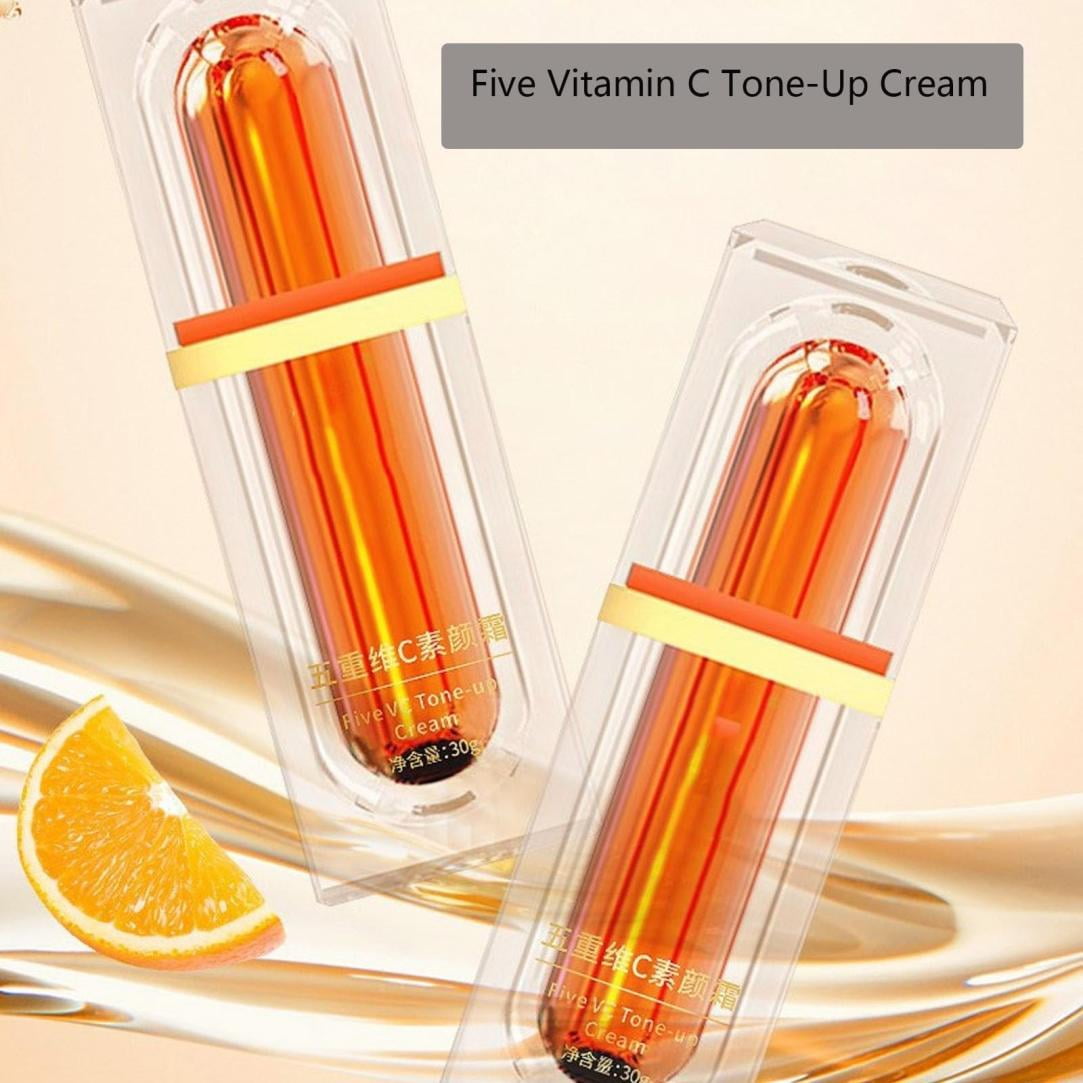 Five Vitamin C Tone Up Cream, Vitamin C Cream for Face, Quick Makeup Moisturizer for Radiant Skin, Face Moisturizing Deep Hydration Toning, for All Skin Types & Daily Use New,2PCS