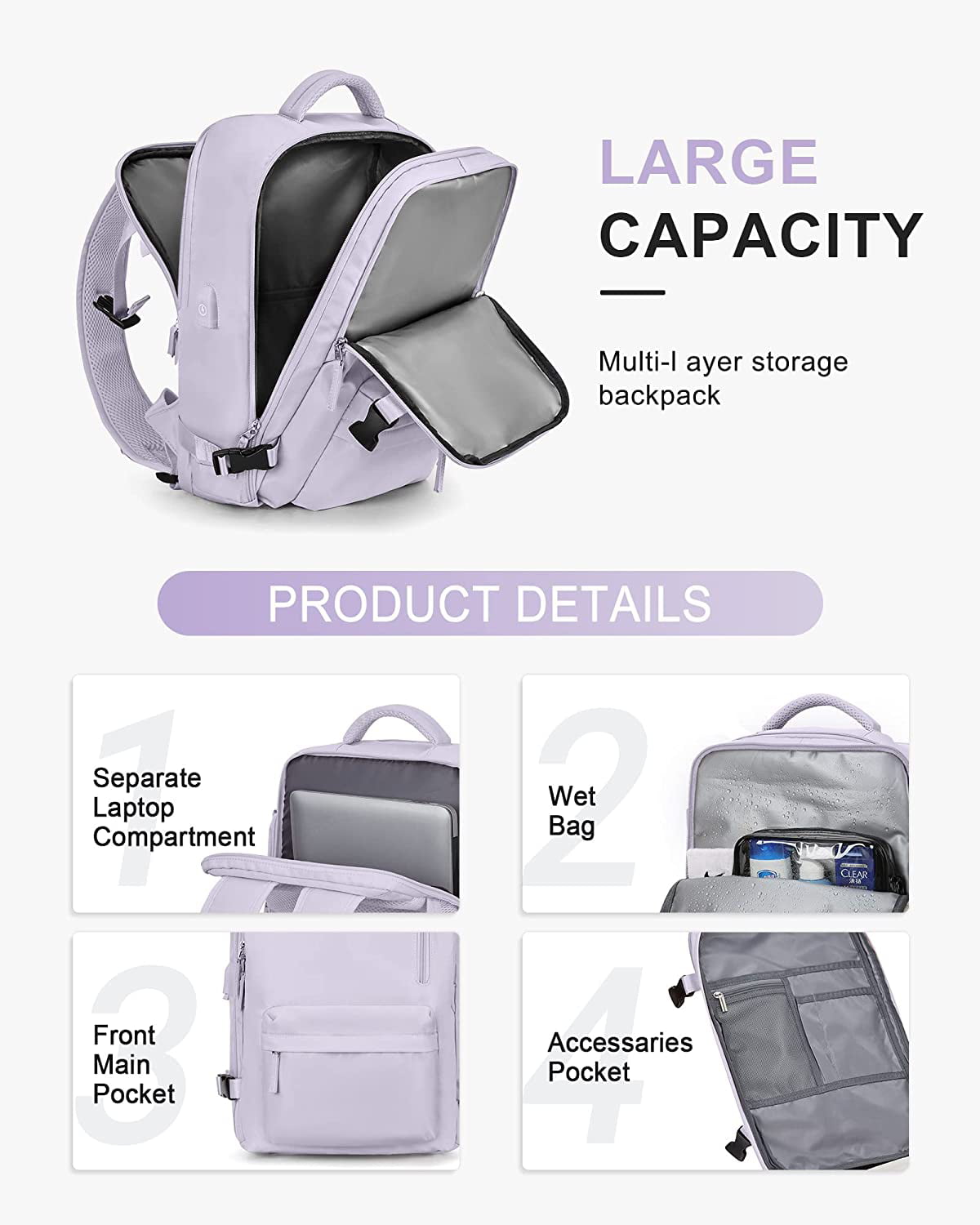 Travel Backpack for Women Men, Carry On Backpack for Traveling on  Airplane,Laptop Backpack with Shoe Compartment, Flight Approved Personal  Item Travel Bag Waterproof Luggage Backpack Purple 