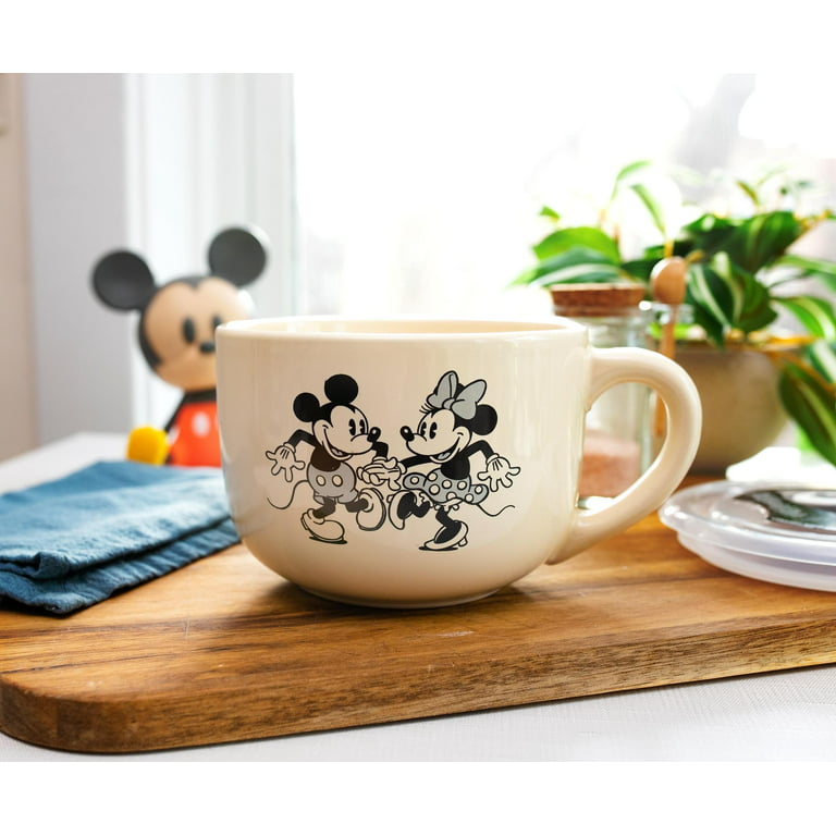 Disney Vintage Mickey and Minnie Mouse Ceramic Soup Mug with Lid | 24 Ounces
