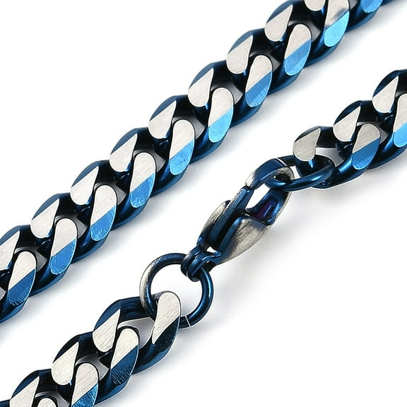 Matte style 304 Stainless Steel Cuban Link Chain Necklaces for Men Blue & Stainless Steel color 23.54 inch(59.8cm) 304 Stainless Steel