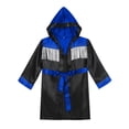 thumbnail image 3 of Haitryli Kids Boys Boxing Outfits Long Sleeve Tassels Boxing Robes Satin Hooded Boxer Cloak with Belt Black&Blue 14, 3 of 5