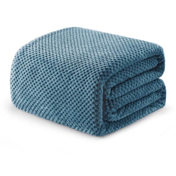 Exclusivo Mezcla Waffle Textured Soft Fleece Blanket, Queen Size Bed Blanket, Cozy Warm and Lightweight (Slate Blue, 90"x90")