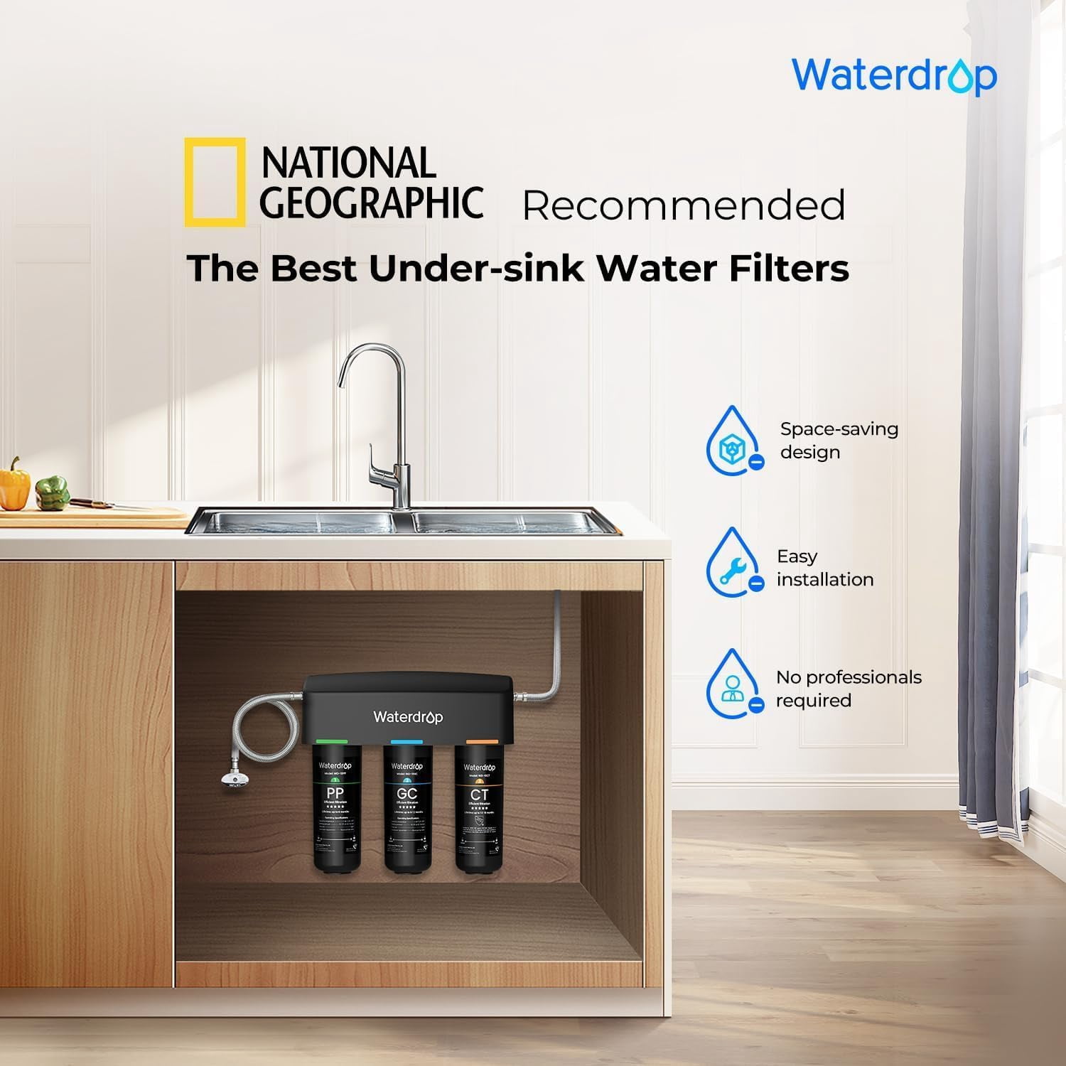 Restored Waterdrop TSA 8 Layer Under Sink Water Filter System, Under Sink Water Filtration System, Reduces PFAS, PFOA/PFOS, Fluoride, Chlorine, Bad Taste & Odor, USA Tech (Refurbished)