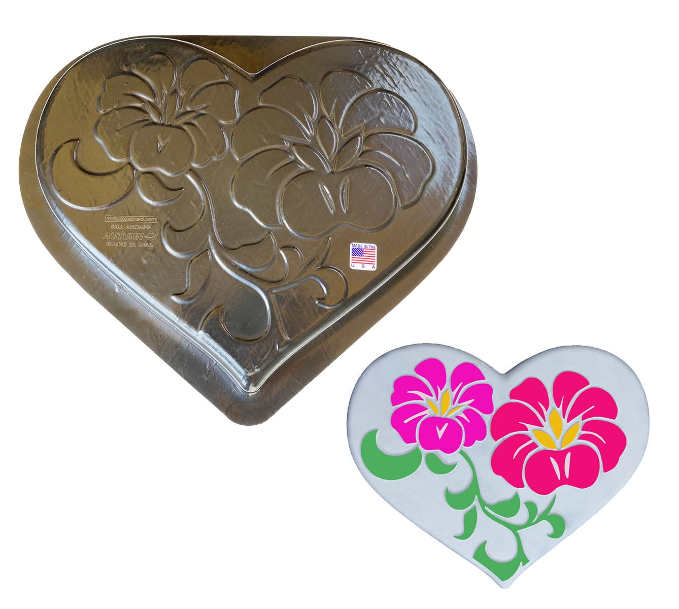 AUTUMN Heart with Flower Stepping Stone Mold, Concrete Cement Mold, Stepping Stones for Garden Walkway, DIY Walkway Stepping Stones, Heart Statue for Garden, Heart Garden Decor Mold