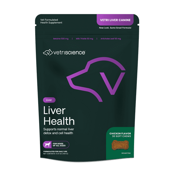 VetriScience Liver Support Supplement Chews for Dogs, Chicken Flavor, 30 Count Bag