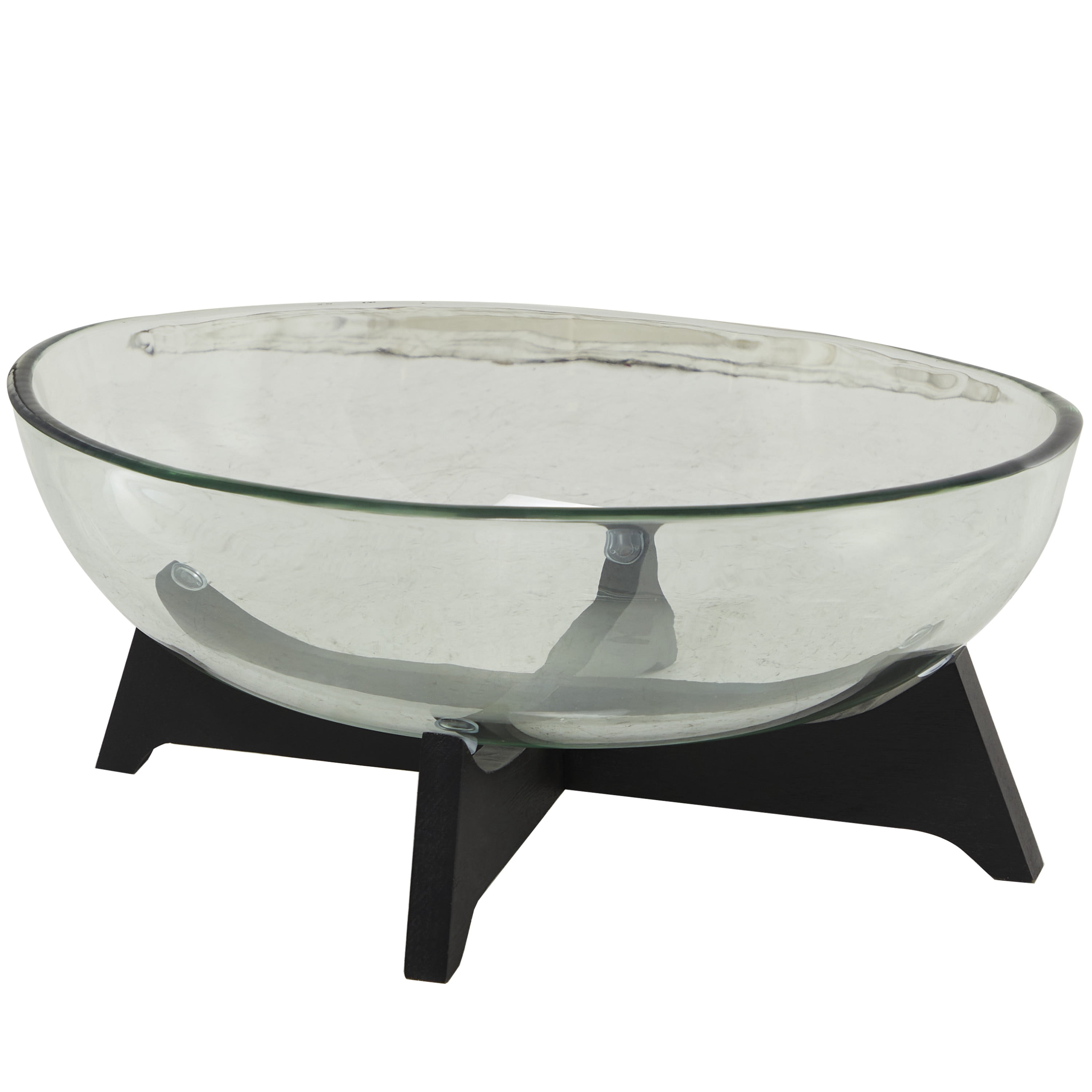 DecMode 18" x 8" Clear Glass Kitchen Serving Bowl with Black Wooden Base, 1-Piece
