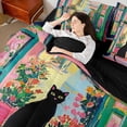 thumbnail image 4 of Manfei Kawaii Black Cat Twin Bedding Sets 7-Piece for Child Teens,Chic Floral Flower Bedding Comforter Set Microfiber,Retro Vintage Aesthetic Breathable Sheet Sets,Microfiber Bedroom Decor, 4 of 8