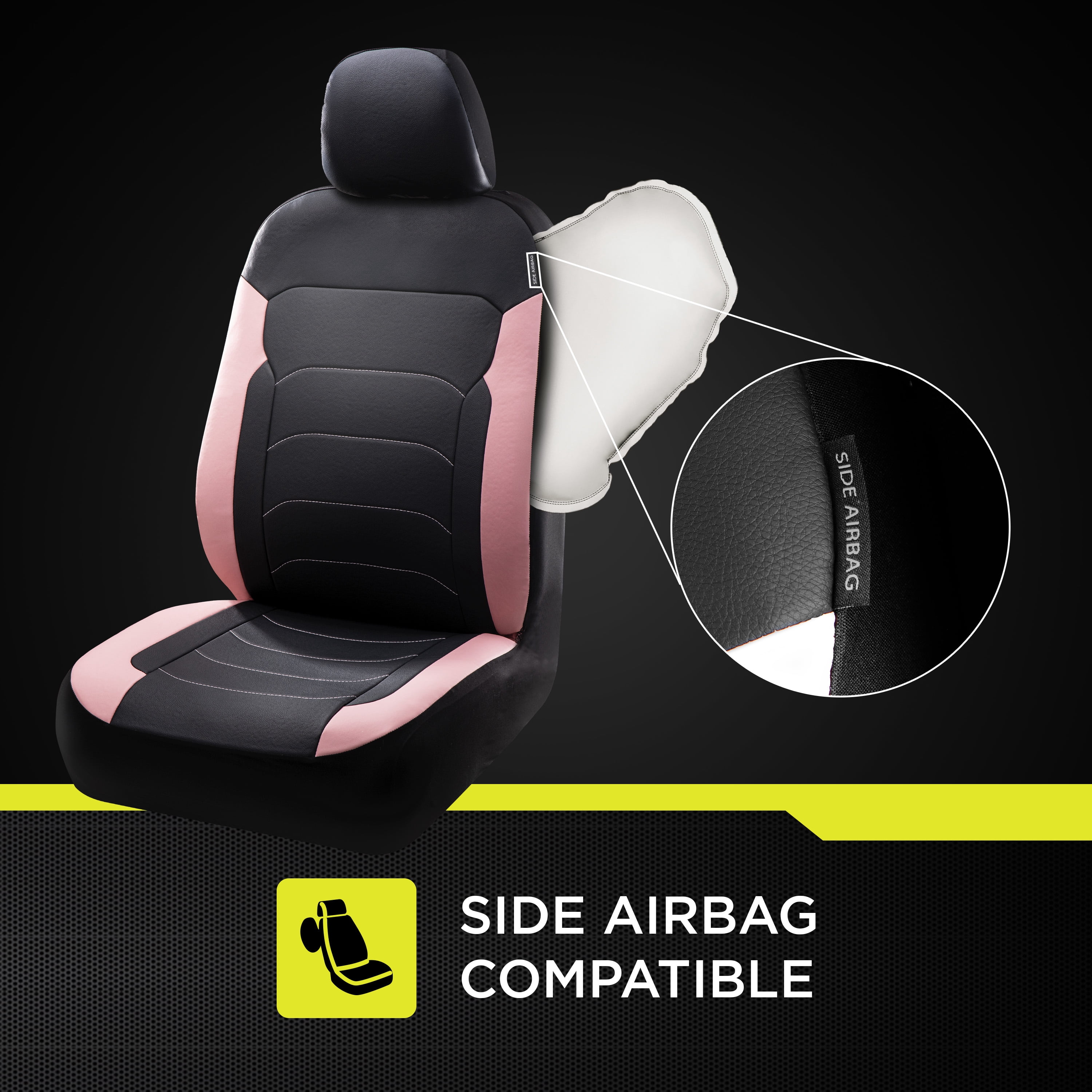 Auto Drive Faux Leather Seat Cover, 2-Piece, Pink Black Two-Tone