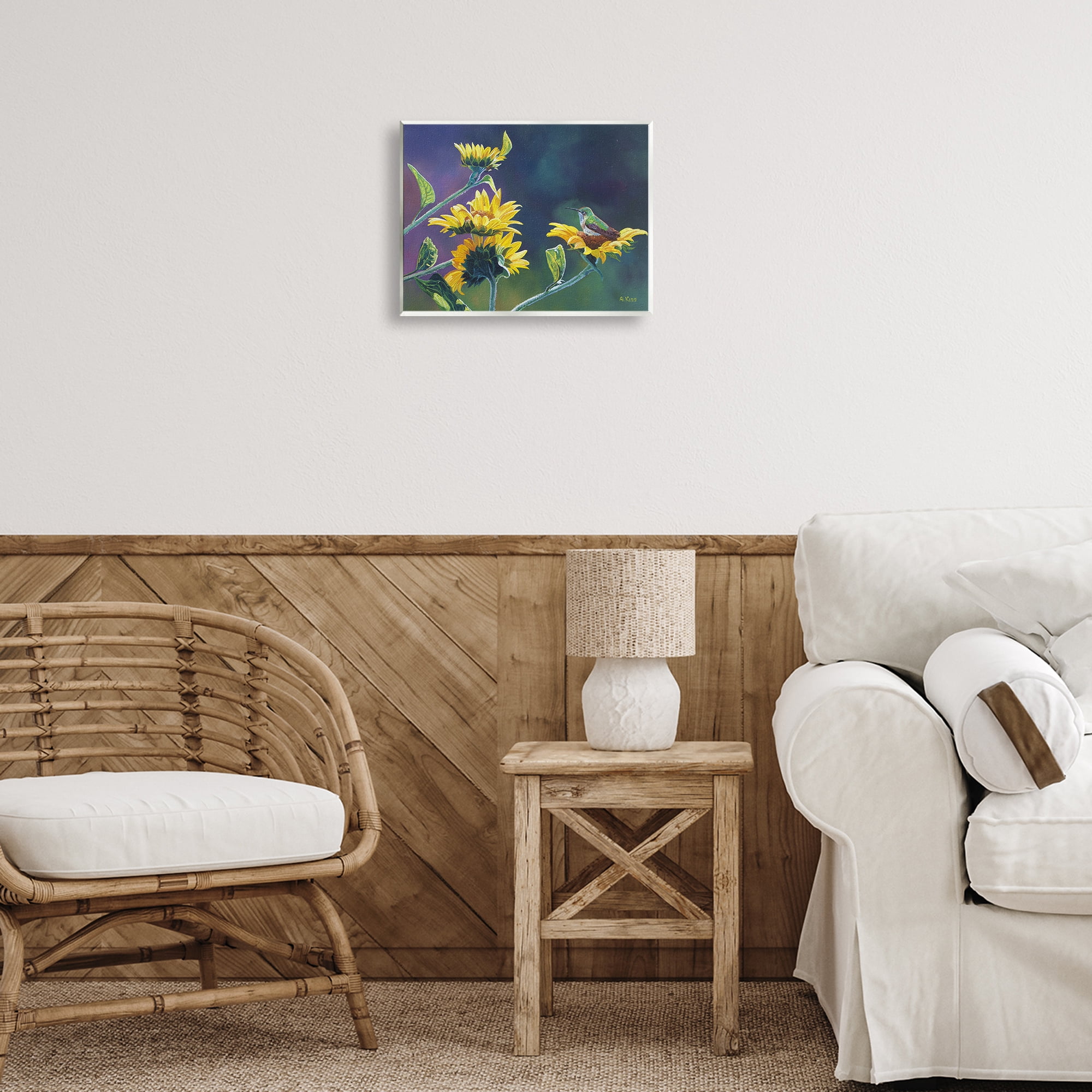 Stupell Industries Resting Birds on Sunflowers Plants & Flowers Painting Unframed Art Print Wall Art, 14 x 11