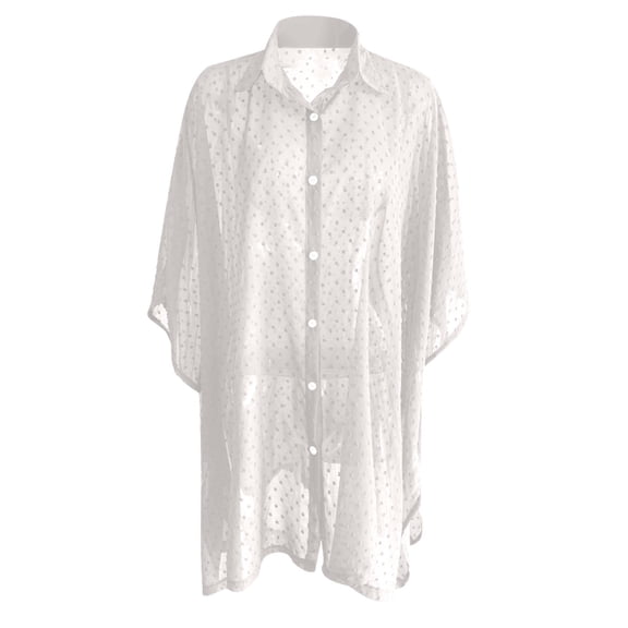 Glisme Swimsuit Coverup For Women Plus Size Bathing Suit Cover Up Button Up Shirts Dots Splicing Casual Beach Cover Ups Trend White Beachwear