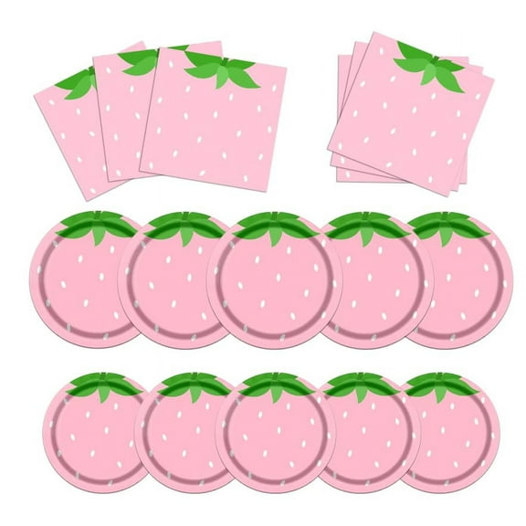 Dydamud Strawberry Party Tableware Set, Pink AFN1Strawberry Plates Napkins, Summer Fruit Party Decoration for Kids, Baby Shower Strawberry First Birthday Party Supplies