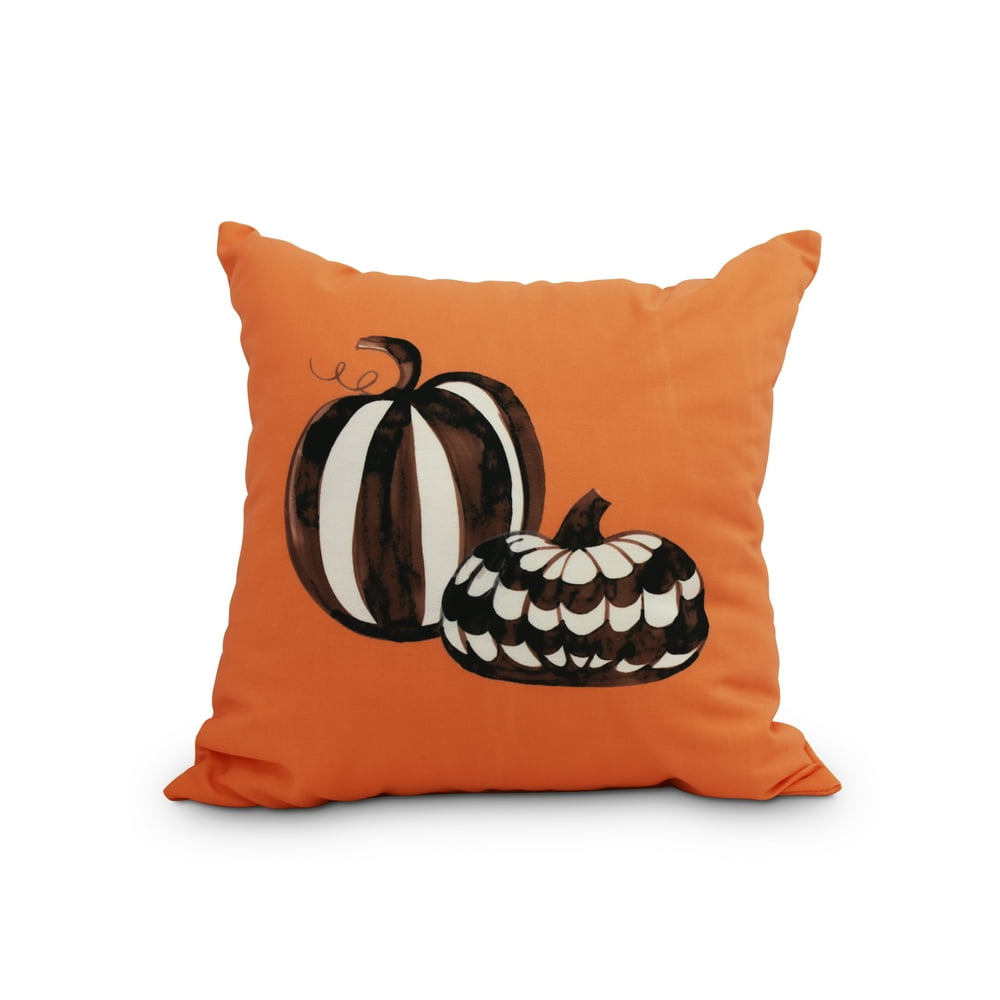 Pumpkin Duo 16 Inch Orange Halloween Print Decorative Throw Pillow