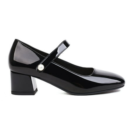

Women‘s Chunky High Heel Mary Jane Solid Color Strap Patent Leather Shoes Valentine‘s Day Shoes