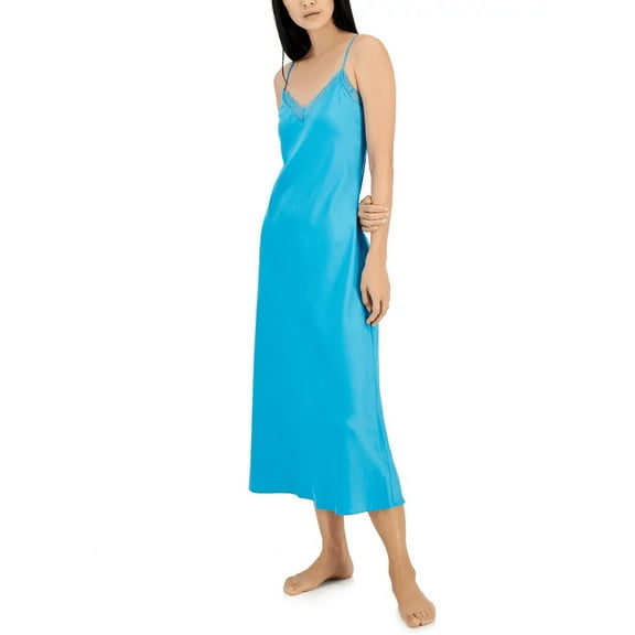 I.n.c. International Concepts Women's Lace-Trim Satin Nightgown, Created for Macy's - Cyan Blue Large