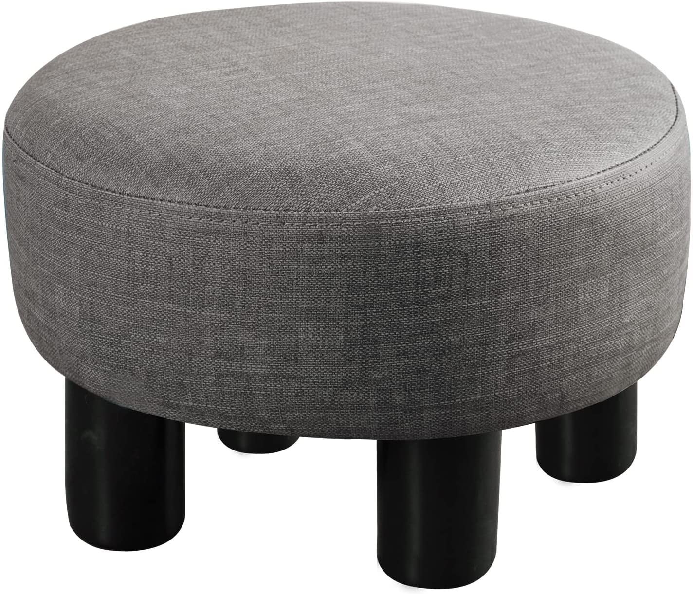 Small Foot Stool, Round Grey Leather Fabric Padded Ottoman Foot Rest