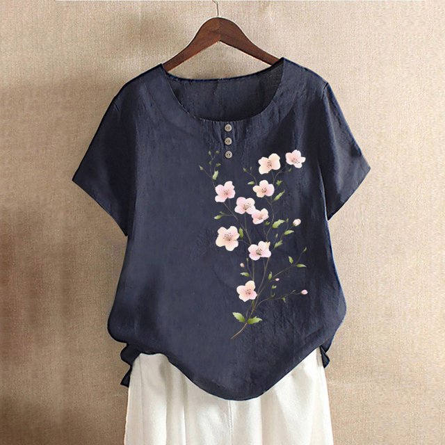 Lydiaunistar Blouse Décontractée Imprimée pour Femmes Hauts d'Été Printemps Été Fête d'Entraînement Usage Quotidien Doux Confortable Respirant Polyester Col Rond Manches Courtes Tailles M-5TG pour Femmes Asiatiques