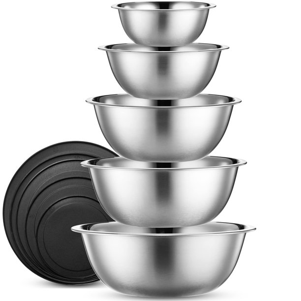 Juego de cuencos para mezclar WHYSKO de acero inoxidable de 10 piezas con tapas