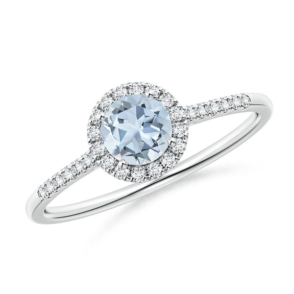 Angara Natural 0.4 Ct. Aquamarine with Diamond Halo Ring in 14K White Gold for Women (Ring Size: 7)