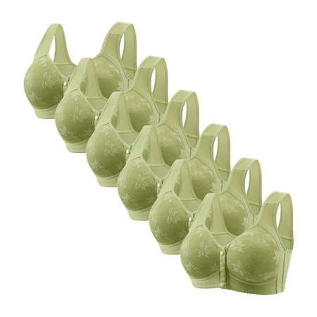 WIZUTIZ Front Closure Bras for Women Bralettes for Women Plus Size 6PCS Push up Bras Wireless Underarm Smoothing Comfort Full Coverage Bras Solid Underwear for Ladies Running XXXXXL Green