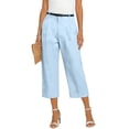 thumbnail image 4 of Wutalume Women's Solid Color Casual Fashion Breathable Loose Cotton Linen Capri Pants Summer Beach Vacation Trousers,Light Blue S, 4 of 5