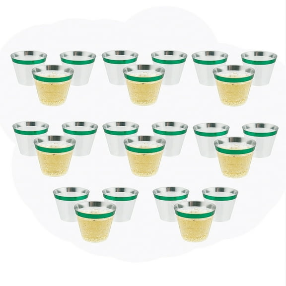 Fun Express 2 3/4" 9 oz. Mega Bulk 200 Count Small Disposable Plastic Cups with Green Trim