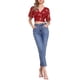 thumbnail image 2 of INSPIRAR CHIC Blusas Cortas de Manga Corta con Cuello en V de Verano con Estampado Floral M Rojo, 2 of 6