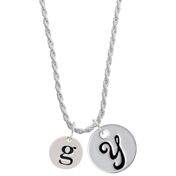 Delight Jewelry Silvertone Disc 1/2'' Initial - g - Silvertone Script Initial Disc - Y - Charm Necklace, 20"+3"