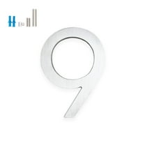 Montague Metal Products - 4" Brushed Aluminum Floating or Flat Modern House Numbers 0-9 - 9