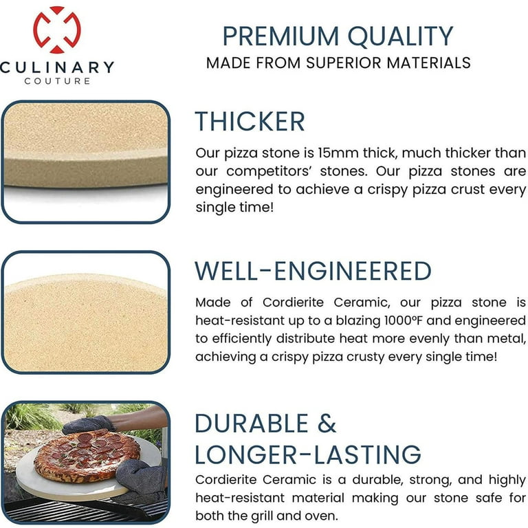  Culinary Couture Deluxe Kit 15 Round Pizza Stone for Oven and  Grill - Cordierite Pizza Stone for Bread, Calzone, Cookies - Oven and Grill  Pizza Stone for Outdoor Grill, Stone Pizza