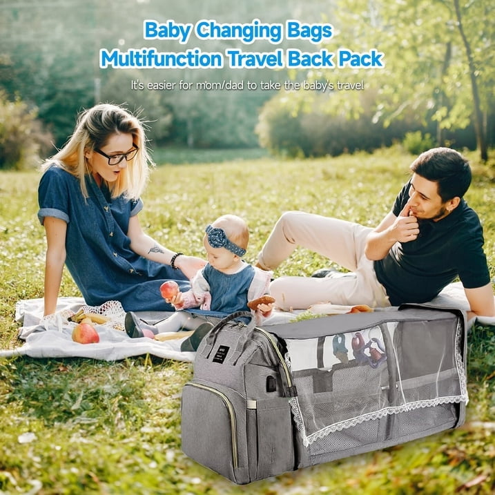 Diaper Bag Backpack,AILKIN Large Capacity Baby Bag Travel Backpack with 3 Insulated Milk Bottle Pockets Stroller Straps,Baby Shower Gifts Travel Large Diaper Bag Backpack for Women,Gray